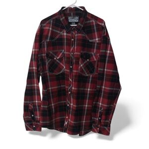 Reclaim Athletic Vintage Red Plaid Men's Western Shirt Long Sleeve Snap Buttons